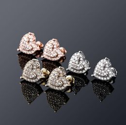 Zirconia Heart Stud Earrings Full Iced Out Micro Pave Cubic Zirconia Jewellery For Gift Minimalist