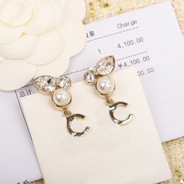 Luxury quality Charm stud earring with crystal and nature shell beads and drop design for women wedding Jewellery gift hve box stamp PS7526