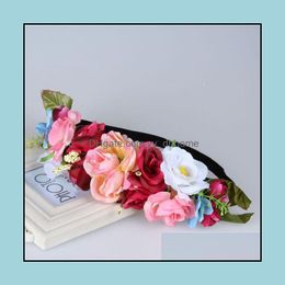 Wedding Hair Jewellery Women Flowers Wreath Bridal Flower Crown Headband Party Hairband Korean Accessories Adjustable Floral Garlands Drop Del