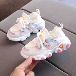 Breathable Toddler Boy Sneakers Stretch Fabric Fashionable Baby Running Shoes Pink School Girl Sports D07083 220115