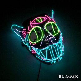 Costume Accessories DC-3V Controller Hot Selling Cat King EL Wire Mask Costume Props Light Up Mask Halloween Rave Led Mask