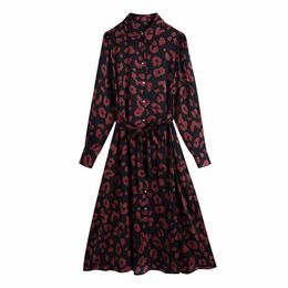 Women Chic Fashion Floral Print Ruffles Midi Dress Vintage Three Quarter Sleeve With Lining Dresses Female Vestidos 210531