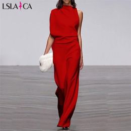 women's sale jumpsuit shoulder sleeves solid Colour casual temperament ladies skirt pants autumn 210515