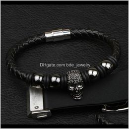 Jewellery Leather Bracelet Men Stainless Steel Cubic Zircon Charm Bracelets Retro Style Magnet Clasp Male Wristband Jewellery Drop Delivery 2021