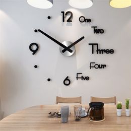 Modern Design Clock Watch Large Wall Clocks 3d Diy Acrylic Mirror Mechanism Stickers Home Living Room Decoration Quartz Needle 210325