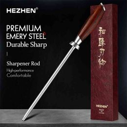 HEZHEN Emery Sharpener Rod Professional Kitchen Accessories Home Use Knife Grinder High Carbon Stainless Steel 210615