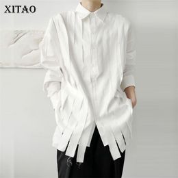 XITAO Tassel White Blouse Fashion Full Sleeve Autumn Single Breast Pleated Small Fresh Casual Style Loose Shirt ZP2055 210719