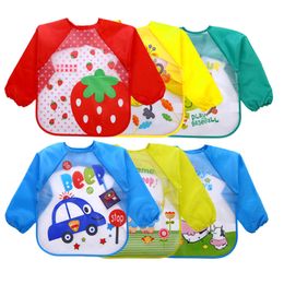 Baby Toddler Bib Overall Waterproof Burp Cloths Long Sleeve Cartoon Children Kid Feeding Smock Apron Eating Clothes 18 Colors