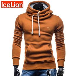 IceLion Turtleneck Hoodies Men Hooded Sweatshirts Spring Fashion Solid Sportswear Men's Pullover Slim Tracksuits 210813