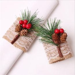 Napkin Rings 6Pcs/12Pcs Family El Christmas Tree Pine Cone Simulation Button Ring