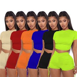 Summer Women Clothes Sportswear Tracksuits Short Sleeve Shorts Outfits Two Pieces Set Top Ladies Pants Suits 2021 Type Selling klw6331