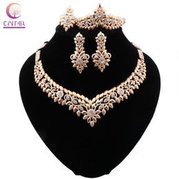 Bridal Dubai Gold Jewellery Sets Crystal Necklace Bracelet Nigerian Party Women Fashion Jewellry Set for Wedding