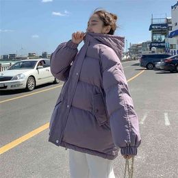 Hooded cotton jacket women Korean version loose winter Hong Kong style Harajuku thickened bread clothing trend 210916