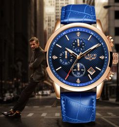 LIGE Casual Fashion Mens Watches Waterproof Leather Date Clock Top Brand Luxury Quartz Wristwatch Relogio Masculino+Box 210527