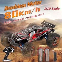 rc model toys UK - Professional Adult 80KM H Alloy Frame RC Brushless Car Toys 4WD Buggy High Speed Monster Truck 200M Brake 1:10 Model Toy 220311