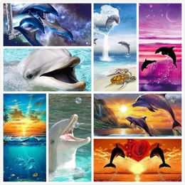 NEW Painting Dolphin Full Square/Round Embroidery Animal Pictures Of Rhinestones Diamond Mosaic Home Decoration