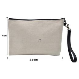 Sublimation Cosmetic Bags DIY Blank Zipper Makeup Bag Linen Plain Women Handbag Clutch Bag Craft Phone Bags 25*16CM LLE10485