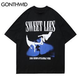 GONTHWID Tshrits Streetwear Graffiti Sweet Lies T-Shirts Hip Hop Harajuku Casual Cotton Short Sleeve Tees Summer Fashion Tops C0315