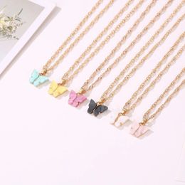 Sweet Acrylic Colour Chain Butterfly Pendant Necklaces Women Ladies Necklace Jewellery for Valentine's Day Gifts