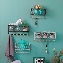 Nordic Simple Creative Iron Wall Holders Kitchen Shelf Home Wall Decoration Racks Hanger Keys Hooks Storage Rack Frame Organiser 210705