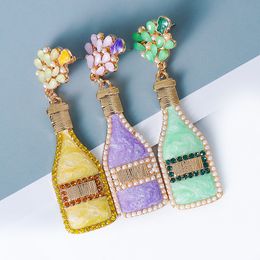 Bohemia Bottle Pearl Drop Earrings Crystal Green Flower Earrings Luxury Dangle Earing For Women Fashion Jewelry Party Gift