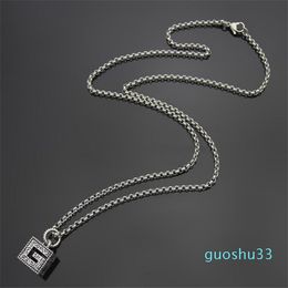 Square G Letter Retro Style Carved Pattern Men's Necklace Men's and Women's Long Pendant Necklace