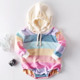 born Infant Spring And Autumn Boys Girls Jumpsuit Rainbow Long Sleeve Clothes Caps Baby Clothing 210429