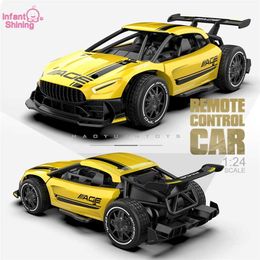 Infant Shining RC R Control 2.4G 4CH Race Car Toys for Children 1:24 High Speed Electric Mini Rc Drift Driving Car 211029