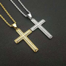 Stainless Steel Hip Hop Crystal Cross Pendant Necklaces For Women Men Fashion Jewellery Party Club Decor