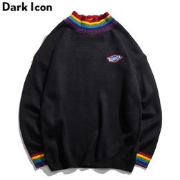 DARK ICON Rainbow Collar Pullover Men's Sweater Winter Loose Style Sweater for Men High Street Sweaters Black White 210813