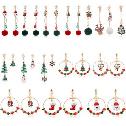 -Encanto pendiente navidad campana alces botas en forma de estrella pendientes de lana de la estrella Árbol de Navidad Copos de nieve Guantes de caramelo Regalos Pompom Broche