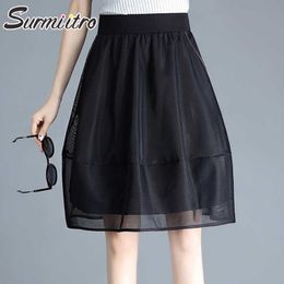 SURMIITRO Fashion Summer Tulle Skirt Women Korean Style Black Mid-Length High Waist A Line Tutu Skirt Female 210712