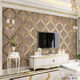 European Style 3D Damascus Wallpaper Living Room Bedroom Embossed Non-woven TV Background Wall Paper Rolls Modern Papier Peint