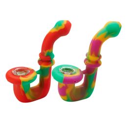 Silicone Hand Pipes Smoking Unbreakable Bend Creative Colourful Camouflage 128mm Tobacco Pipe with Glass Bowl Cigarette Accessories