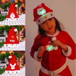 Nie Luminous Boże Narodzenie Kapelusz Dla Dzieci Snowman Deer Santa Claus Wzór Xmas Home Party Decoration Cap