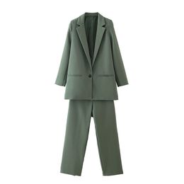 BLSQR Two-Piece Solid Blazer Women Suits Long Sleeve Single Button Casual Pants Set Office Ladies Elegant Pant 210430