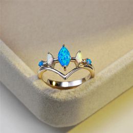 Wedding Rings Unique Style Female White Blue Fire Opal Ring Silver Colour Rose Gold Jewellery Promise Love Engagement For Women