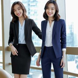 High quality ladies trousers suit women's Temperament Slim Large Size Long Sleeve Blazer Women Fashion office uniform 210527