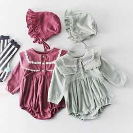 Spring Autumn Baby Girls Rompers Clothes Bodysuit Turn-down Collar Long Sleeve Infant 210429