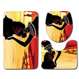 Zeegle African Woman Pattern 3pcs Bathroom Carpets Set Water Absorbing Toilet Bath Mats Set Lid Cover Pedestal Rug Bathroom Rugs SH190919