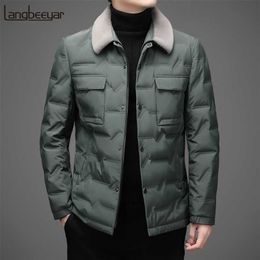 Top Grade Brand Casual Fashion Down Coats Men Windbreaker With Fur Collar Winter Parka Jacket Designer Mens Clothing 211023