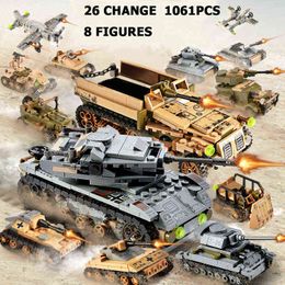 1061PCS Tank Building Blocks Toys Mini figures Vehicle Aircraft Boy Educational Block Military Compatible Bricks Y1130