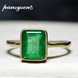PANSYSEN Arrival Solid 925 sterling silver rings for women 6x8MM Emerald Gemstone Party Yellow Gold Color Fine Jewelry Ring 211217