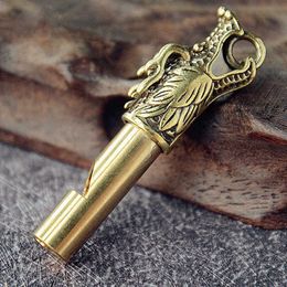 1PCS Brass Dragon Head Whistle Car Keys Chains Pendants Outdoor Survival Tools Whistles Necklaces Keychains Charm G1019