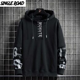 Single Road Mens Hoodies Patchwork Fashion Harajuku Sweatshirt Hip Hop Japanese Streetwear Casual Black Oversized Hoodie 211229