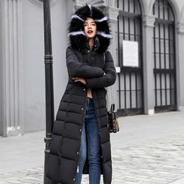 casual winter women coat jacket long Winter Women fur collar parkas female Slim Warm Coat 210608