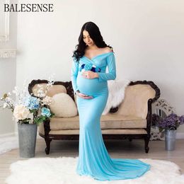Long Sleeve Maternity Dress for Photo Shoot Elegant Fitted Gown Pregnancy Dress for Baby Shower Women Photography Prop