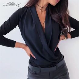 Lossky T-shirt Women Autumn Long Sleeve Tops Sexy Deep V Neck Vegan Clothes Elegant Vogue Street White Tee Shirt Feminina 210324