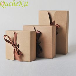 30pcs Square Red Kraft Paper Gift Box With Ribbon Baking Cookie Cake Boxes Wedding Party Christmas Decor Gift