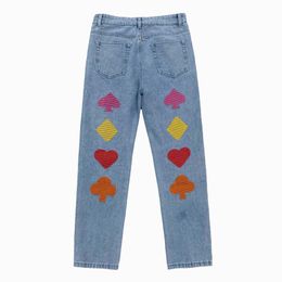 Men's Jeans SYUHGFA 2021 Men Poker Embroider Fashion Woman Casual Oversize Denim Loose Pants Korean Hip-hop Style Streetwear